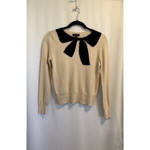 J. CREW | Wool Blend Rabbit Hair Knit Sweater Bow Cream Black Crewneck- Small